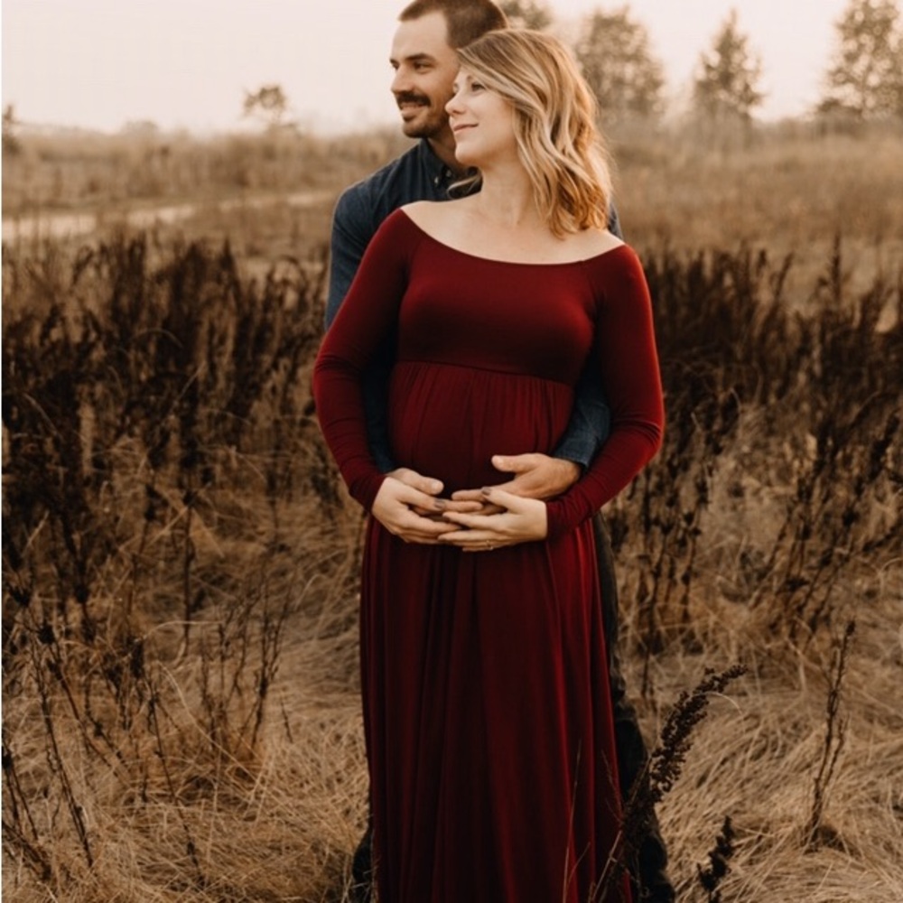 Pinkblush Burgundy Long Sleeve Maternity Dress